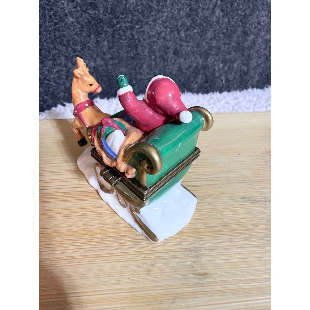 Midwest of Cannon Falls Santa Sleigh Reindeer Porcelain Hinged Trinket Box Bear - Picture 6 of 9